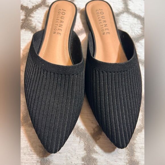Journee Collection Shoes - Journee Collection Textured Black Mules 8 Ribbed stretch material